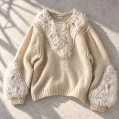 ボア ウール80% ニット アイボリー シャギー セーター