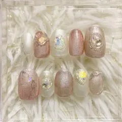 ジェルネイルチップ　ピンクホワイト　マグネット　キラキラ