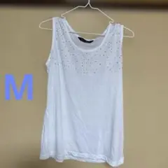 匿名配送　可愛い　 francaise ストーン付きホワイトタンクトップ　M