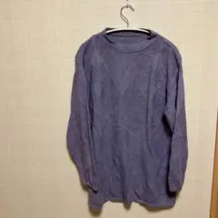 紫色 ケーブルニット 長袖セーター花模様