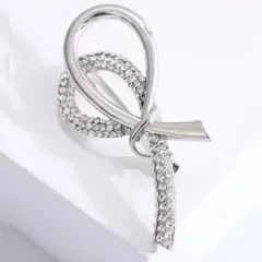 リボン　ブローチ　コサージュ　シルバー　ラインストーン　フォーマル　オケージョン