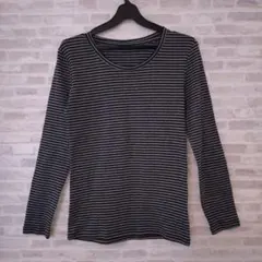 黒グレーストライプ柄 長袖Tシャツ　インナー　Mサイズ