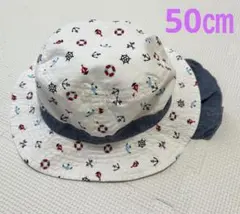 日避け付き マリン柄ベビー帽子 50cm 綿100%トイザらスのサムネイル