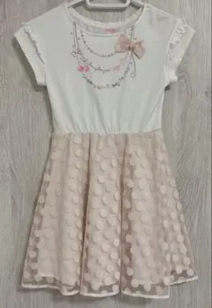 メゾピアノ ドット柄リボン付きワンピース 130cm