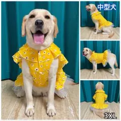 犬服 ペット服 中型犬 大型犬 春夏秋 フラワーワンピース:3XL