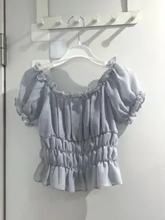 韓国購入　シースルーパフスリーブシャーリング2way半袖ブラウス　女神トップス④のサムネイル