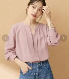 【限定価格】防シワ・洗える フロントタック長袖ブラウス ピンク