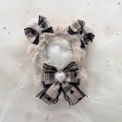 10〜12cm用 ぬい服 着ぐるみ くま耳 ブラウンチェック