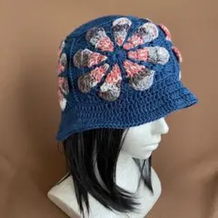 ハンドメイド　デイジーモチーフ　バケットハット　バケハ