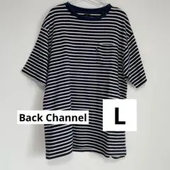 Back Channel ボーダー 半袖Tシャツ L ネイビー ポケット付き 綿のサムネイル