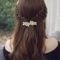 バレッタ　パール　フラワー　上品 　セレモニー フォーマル ヘアアクセサリー