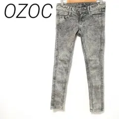 OZOC グレー ダメージ加工風 スキニーパンツ S ウエスト大きめボタン