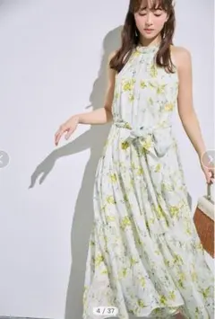 FRAY I.D ホルターネックシアープリントワンピース YEL イエロー S