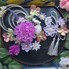 紫色の花飾り 髪飾り 和装小物