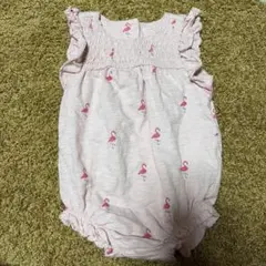 【美品】GAP オーガニックコットン製のショートオール ロンパース フラミンゴ