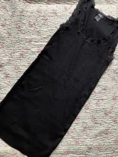 H&M レーストリム リブタンクトップ ブラック M 長め丈のサムネイル