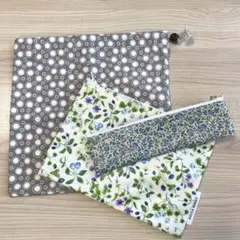 ハンドメイド 手作り ポーチ 巾着 ペンケース 3点セット