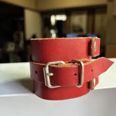 パンク　レザー 赤 二重巻き バングル