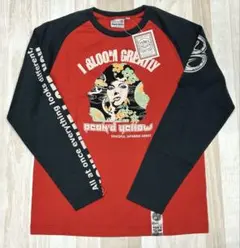 ピークドイエロー 長袖Tシャツ 38 Sサイズ レッド/ネイビー ガールプリント