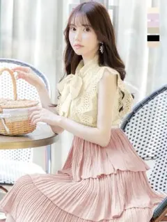リボンタイ✖️ティアードフリルミディドレスivpkL