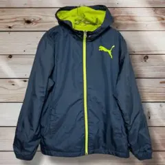 Puma フード付きウィンドブレーカー ネイビー/ライム サイズM相当