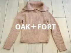 OAK＋FORT リブ編み襟付きニット タートル 薄ピンク ベージュ M