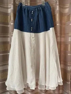 MIIA デニム・シフォン フレアスカート