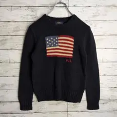 ポロラルフローレン 星条旗 ニット セーター レディース古着 ネイビー