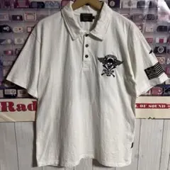 名作VANSON両面ウィングスカル刺繍ロゴ半袖ポロシャツXL白ライダースバイカーのサムネイル