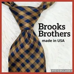 Brooks Brothers チェック ストライプ ネクタイ シルク 紺×黄