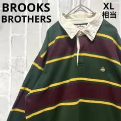 ブルックスブラザーズ 長袖 ラガーシャツ ポロシャツ L ボーダー 刺繍ロゴ