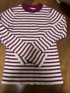 THE SHOP TK ボルドー ホワイト ストライプ セーター
