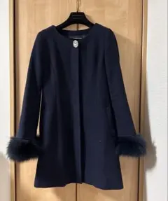 ネイビー ウール混紡 ロングコート M