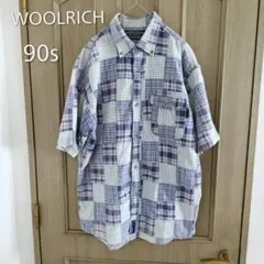 90s WOOLRICH ウールリッチ パッチワーク 半袖 シャツ インド製のサムネイル