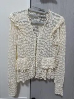 MOUSSY アイボリー フリル付き カーディガン