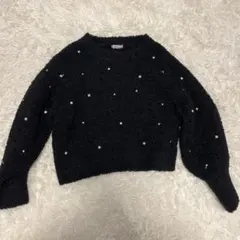 earth music&ecology 黒 パール装飾 ニットセーター