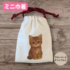 【クローバーとテントウムシ】ミニ巾着袋　猫CAT　プレゼント　誕生日
