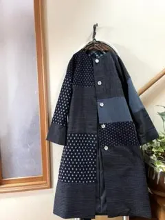 古布リメイク　雪ん子　あられ　書生絣　刺子布　パッチワーク コート　ハンドメイド