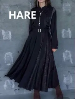 新品タグ付 HARE アシメジャードプリーツスカート ブラック