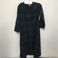 レディース ロングワンピース ネルシャツ系素材 グリーン系 3L相当