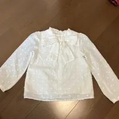 ホワイトドット柄リボン付きブラウス　7Y