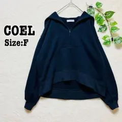 COEL 科艾爾 水手領 織帶刺繡 衛衣 半拉鍊 藏青色