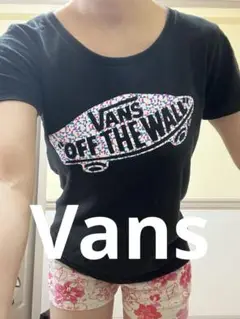 着画あり！VANS バンズ　Tシャツ　シンプル　ロキシー　黒　ロゴTシャツ