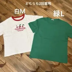 チェリー刺繍白TシャツとGUグリーンTの2枚セット