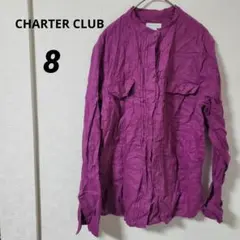 CHARTER CLUB パープル 長袖シャツ ロールアップ【8】100%リネン