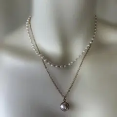 2連パールネックレス ゴールドチェーン