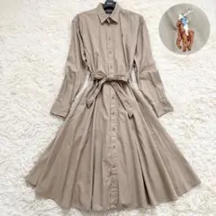 ポロラルフローレン　大きいサイズ　長袖ロングシャツワンピース　ロゴ刺繍　ベージュ