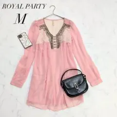 ロイヤルパーティー/シフォンチュニックビジューブラウズVネック長袖ピンク☘️のサムネイル