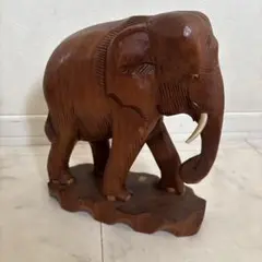 木彫りの象の置物　ゾウ 置物 高さ約23.5cm