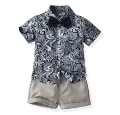 キッズ【100㎝】　ペイズリー柄シャツ ショートパンツ 蝶ネクタイセット　3点